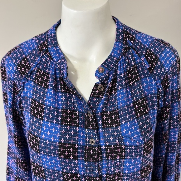 Anthropologie Pilcro Femme Plaid Buttondown Blue Pink Shirt Top Sz M Petite - Picture 5 of 16